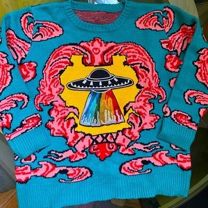 Fun Colorful Sweater w/spaceship